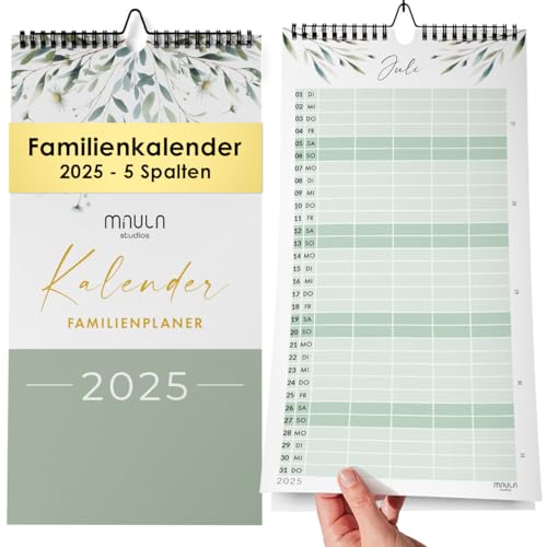 Familienplaner 2025 5 Spalten - Wandkalender 2025 Groß - Familienkalender 2025 5 Spalten - Kalender 2025 Familienplaner - Kalender 2025 Wandkalender - Jahreskalender 2025 WC009_25_pastelgreen_D von Milula Studios