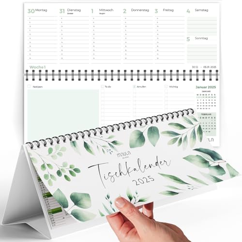 Tischkalender 2025 Quer - Kalender 2025 Tischkalender - Wochenkalender 2025 Tischkalender - Tischkalender 2025 zum Aufstellen - Organisation & Produktivität - Tischkalender 2025 Quer TC001_25_greenery von Milula Studios