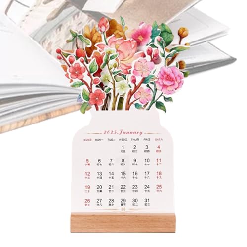 2025 Floral Desk Calendar, Desktop Calendar Monthly Planner, 2025 Calendar, Vase Shaped Calendar with Wooden Base, Home Decoration Calendar for Desk or Study Room von Mimoqk