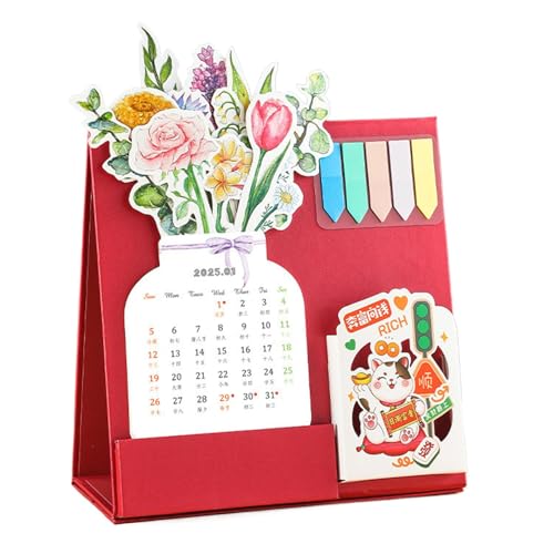 Desk Calendar 2025 with Pen Holder, Bloomy Flowers Stand Up Calendar, Pen Holder Detachable Calendar for Workplace, Floral Desk Calendar 2025 with Detachable Pen Holder for Workplace von Mimoqk