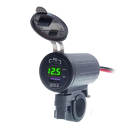 Mimoqk Motorrad USB Ladegerät Port Motorrad Telefon Ladegerät Port Motorrad Port Motorrad Zubehör GPS Ladegerät für Tablet Telefon Wasserdicht LED Voltmeter Anzeige von Mimoqk