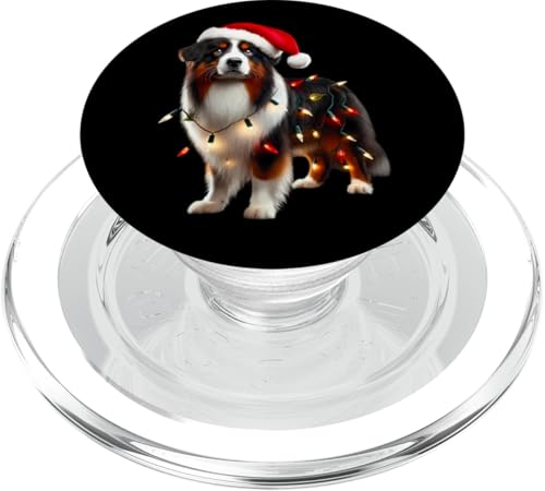 Miniatur American Shepherd Dog Weihnachtsmannmütze Weihnachtsbeleuchtung PopSockets PopGrip für MagSafe von Miniature American Shepherd Dog Christmas Products