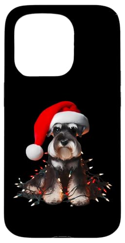 Hülle für iPhone 15 Pro Zwergschnauzer mit Weihnachtsmütze und Weihnachtsbeleuchtung Hund von Miniature Schnauzer Christmas Products