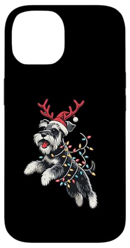 Hülle für iPhone 14 Miniatur Schnauzer Hund Weihnachtsmannmütze Weihnachtsbeleuchtung Pyjama von Miniature Schnauzer Dog Christmas Santa Pajamas