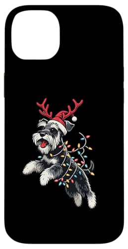 Hülle für iPhone 14 Plus Miniatur Schnauzer Hund Weihnachtsmannmütze Weihnachtsbeleuchtung Pyjama von Miniature Schnauzer Dog Christmas Santa Pajamas