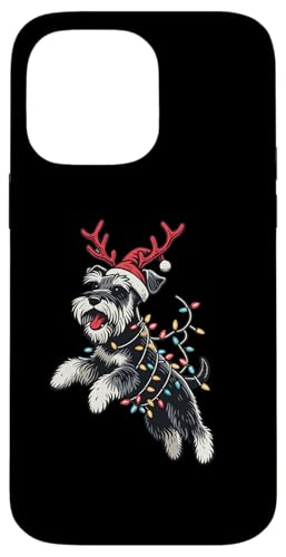 Hülle für iPhone 14 Pro Max Miniatur Schnauzer Hund Weihnachtsmannmütze Weihnachtsbeleuchtung Pyjama von Miniature Schnauzer Dog Christmas Santa Pajamas