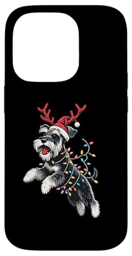 Hülle für iPhone 14 Pro Miniatur Schnauzer Hund Weihnachtsmannmütze Weihnachtsbeleuchtung Pyjama von Miniature Schnauzer Dog Christmas Santa Pajamas