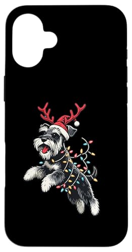 Hülle für iPhone 16 Plus Miniatur Schnauzer Hund Weihnachtsmannmütze Weihnachtsbeleuchtung Pyjama von Miniature Schnauzer Dog Christmas Santa Pajamas