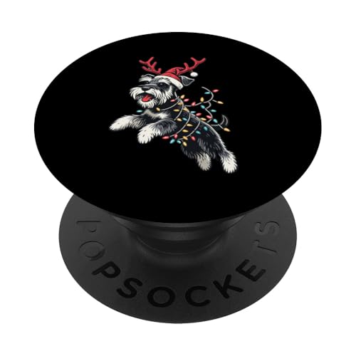 Miniatur Schnauzer Hund Weihnachtsmannmütze Weihnachtsbeleuchtung Pyjama PopSockets Klebender PopGrip von Miniature Schnauzer Dog Christmas Santa Pajamas