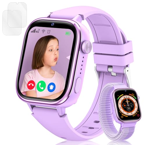 Minilandia 4G Kinder Smartwatch, HD Video und Anruf, Kids Smartwatch mit Familien Chat, SOS, GPS, Spiel, Klassenmodus, Schrittzähler, Wasserdicht Kinder Uhr, Geschenke für Mädchen Jungen (Lila) von Minilandia