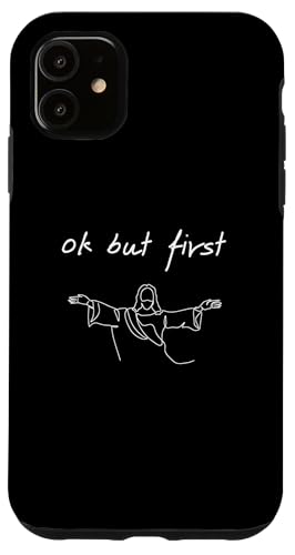 Hülle für iPhone 11 Ok But First Jesus - Lustiger minimalistischer christlicher Liebhaber von Minimalist Ok But First Apparel Gifts