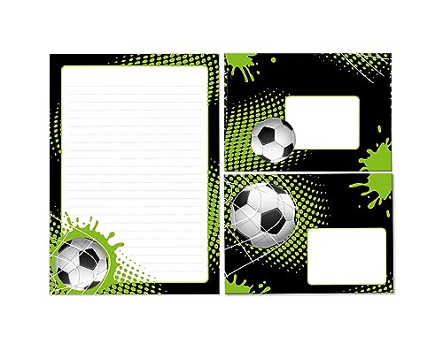 Briefpapier-Set Briefblock mit Umschlag für Jungen Jungs Kinder Fussball Fußball Kindermotiv Briefbögenblock liniert (Block A5 mit 25 Blätter + 15 Umschläge) von Minkocards