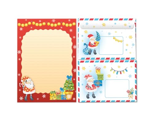 Weihnachten Briefpapier Kinder Weihnachtsbriefpapier für Kinder Briefpapier-Set Weihnachtsmann als Briefblock mit Umschlag für Kinder Mädchen Jungen (Block A5 mit 25 Blätter + 15 Umschläge) von Minkocards