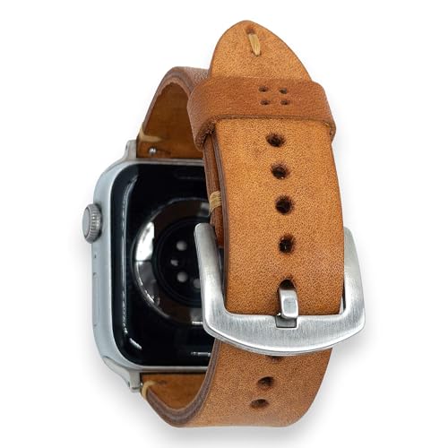 MINVAL NATURALE 100% echtes Leder Armband für Apple Watch – handgefertigt, modern, verstärkt, Edelstahlverschluss, Kompatibel mit Apple Watch Ultra, Series 1-9 (Hellbraun, 42mm | 44mm | 45mm) von Minval Leather