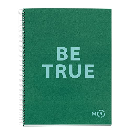Miquelrius - Be Eco A4 Notizbuch, 80 Blatt 90 g/m², 7 mm horizontale Linien, 1 Farbstreifen, fester Einband, smaragdgrüne Botschaften von Miquelrius