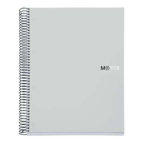 Miquelrius - Notebook A4 The Original, 8 coloured stripes, Opaque polypropylene cover, A4 size (210 x 297 mm), 4 Hole punched, 200 sheets of 70 g/m², Grid 5 mm, Grey von Miquelrius