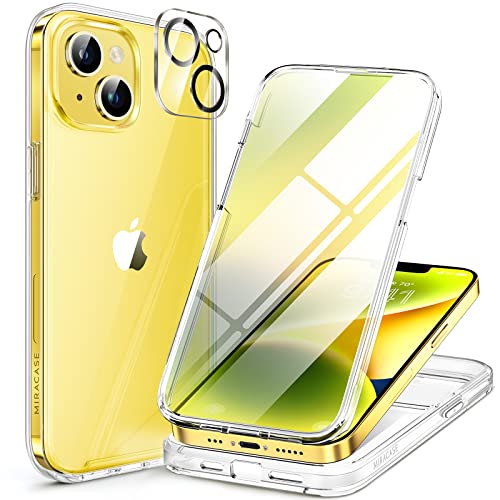 Miracase 360 Grad Hülle für iPhone 13/ iPhone 14 (6.1 Zoll), Ganzkörper Schutzhülle mit eingebauter Glas Displayschutzfolie, Stoßfeste Fullbody Handyhülle, Transparent von Miracase