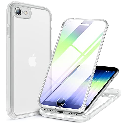 Miracase 360 Grad Hülle kompatibel mit iPhone SE 2022/ SE 2020/ iPhone 8, Ganzkörper Schutzhülle mit eingebauter Glas Displayschutzfolie, Stoßfeste Fullbody Handyhülle, Transparent von Miracase