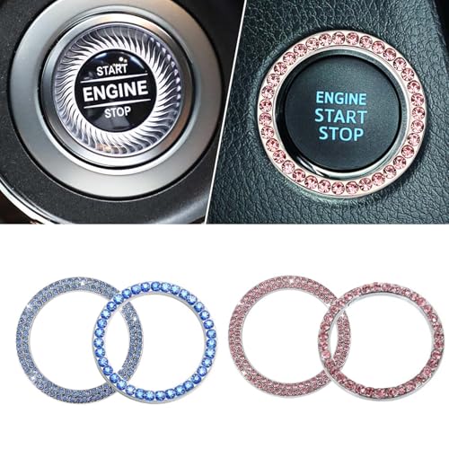 MisFun 4 Stück Motor Startknopf Abdeckung, Auto Motor Start Stop Button Ring, Universal Auto Kristall Strass Motor Starter Dekoration Ring, Auto Startknopf Dekorationsring Autoinnenraum (Blau Rosa) von MisFun