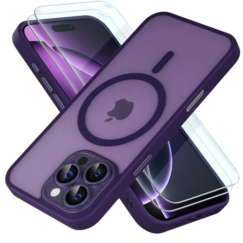 Misea Magnetisch für iPhone 16 Pro Max Hülle Kompatibel mit Mag Safe [Fallschutz in Militärqualität] [2 x Displayschutzfolie aus gehärtetem Glas] Transluzente Matte Handyhülle für Frauen Mädchen, von Misea