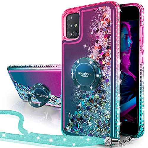 Miss Arts für Samsung Galaxy A71 Hülle, [Silverback] Mädchen Glitzern Handyhülle Hülle mit Ringständer, Cover Silikon Flüssigkeit Clear Schutzhülle für Samsung A71, Grün von Miss Arts