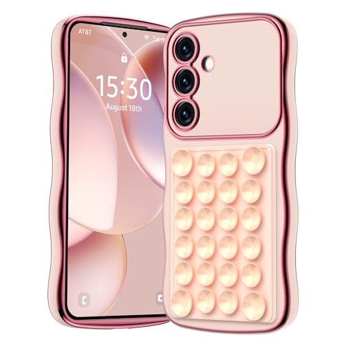 Miss Arts Hülle für Samsung Galaxy S24 mit Saugnapf, Handyhülle Silikon Saugnapf Halterung für Selfies und Videos Frauen Mädchen Bling Luxus SchutzHülle für Galaxy S24 Case - Rosa von Miss Arts