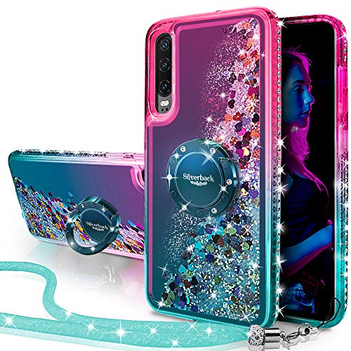 Miss Arts für Huawei P30 Hülle,[Silverback] Mädchen Glitzern Handyhülle Hülle mit Drehendem Ringständer, Cover Silikon Flüssigkeit Clear Schutzhülle für Huawei P30 -Grün von Miss Arts