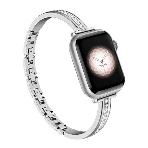 Missair Armband Kompatibel mit Apple Watch Band 38mm 40mm 41mm 42mm 44mm 45mm 46mm, Damen Schlank Metall Armband mit Bling Diamand für iWatch 10 9 8 7 6 5 4 3 2 1 SE von Missair