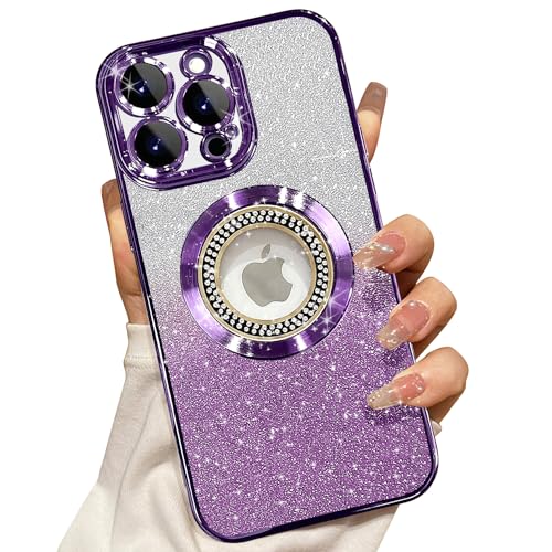 Misscase Magnetische Glitzer-Schutzhülle für iPhone 16 Pro Max, kompatibel mit MagSafe, vollständiger Schutz, schlank, stoßfest, kratzfest, mit Kameralinsenschutz, Logo, staubdichtes Netz, für Damen, von Misscase