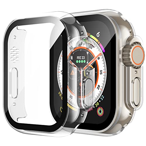 Misxi 2 Stück Hard Hülle mit Glas Displayschutz Kompatibel mit Apple Watch Ultra 2 (2023) / Ultra 49mm, Kratzfest PC Rundum Schutzhülle Ultradünnes Schutz Case mit Tasten für iWatch, Transparent von Misxi