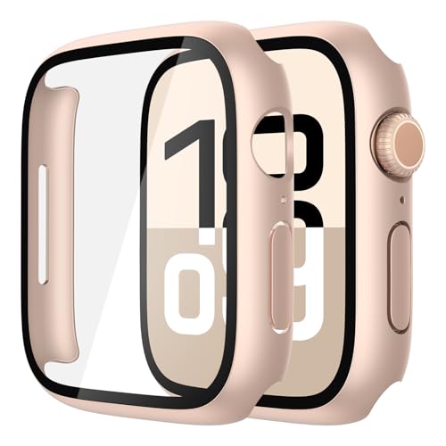 Misxi 2 Stück Harte PC Schutzhülle mit Gehärtetem Displayschutz für Apple Watch Series 10 (2024) 46mm, Ultra-dünne Anti-Fall Kratzfeste Abdeckung Schutz für iWatch, 1 Rosegold + 1 Transparent von Misxi