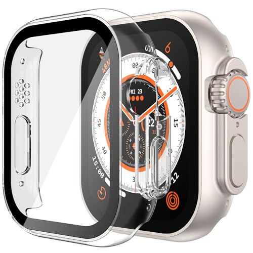 Misxi 2-Stück Hartes PC Hülle mit Displayschutz Gehärtetem Glas für 49mm Apple Watch Ultra 2 and Ultra, Anti-Drop Kratzfestes Leichtgewicht Cover für iWatch, 1 Sternenlicht + 1 Transparent von Misxi