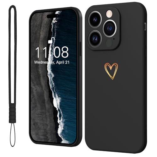 Mitetabo für Handyhülle iPhone 12 Pro Hülle Gold Liebesherz,Mädchen Case Weich Silikon Slim Stoßfest Kratzfeste Süßes Gold Love Schutzhülle für iPhone 12 Pro 6.1" Schwarz von Mitetabo