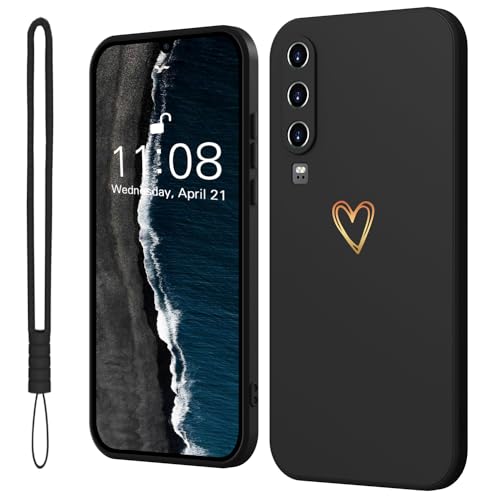 Mitetabo Huawei P30 Hülle P30 Gold Liebesherz, Handyhülle Huawei P30 Mädchen Case Weich Silikon Slim Stoßfest Kratzfeste Süßes Gold Love Schutzhülle für Huawei P30 Schwarz von Mitetabo