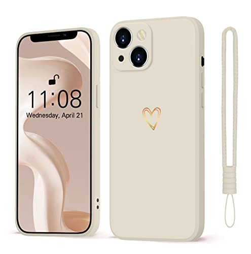 Mitetabo Hülle für iPhone 14 Handyhülle,Gold Liebesherz Case iPhone 14 Weich Silikon Slim Stoßfest Kratzfeste Süßes Gold Love Schutzhülle für iPhone 14 6.1" Beige von Mitetabo