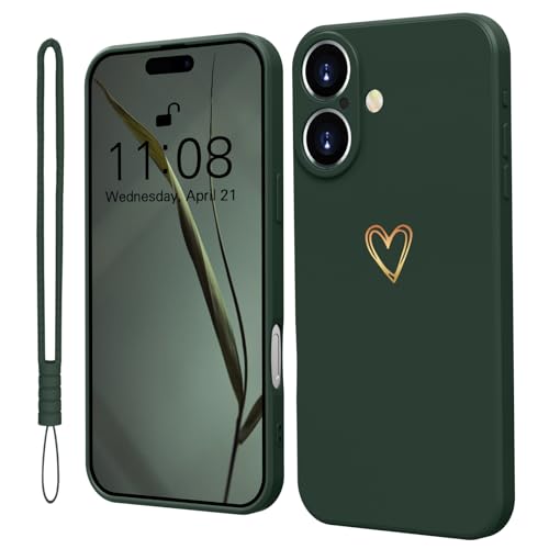 Mitetabo Hülle für iPhone 16 Handyhülle Gold Liebesher Silikon, iPhone 16 Case Mädchen Weich Slim Stoßfest Kratzfeste Süßes Gold Love Schutzhülle für iPhone 16 6.1" Grün von Mitetabo