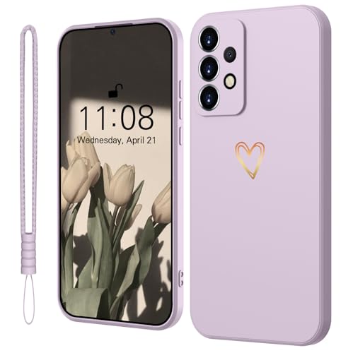 Mitetabo für Samsung Galaxy A52S 5G Hülle A52 Gold Liebesherz,Handyhülle Samsung Galaxy A52 4G Mädchen Case Weich Silikon Slim Kratzfeste Gold Love Schutzhülle für A52s 6.5" Lila von Mitetabo