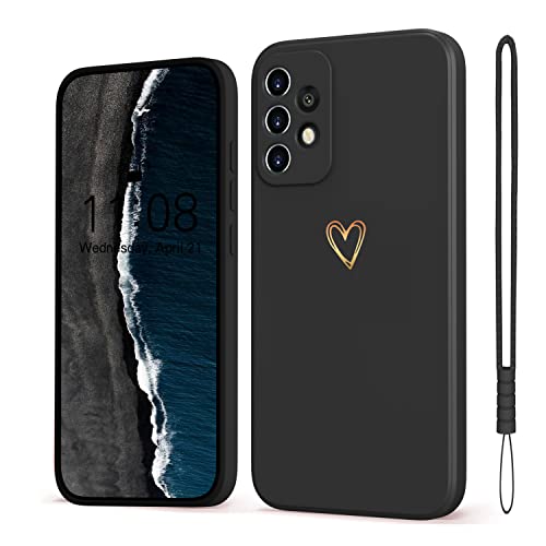 Mitetabo für Samsung Galaxy A52S 5G Hülle A52 Gold Liebesherz,Handyhülle Samsung Galaxy A52 4G Mädchen Case Weich Silikon Slim Kratzfeste Gold Love Schutzhülle für A52s 6.5" Stern schwarz von Mitetabo