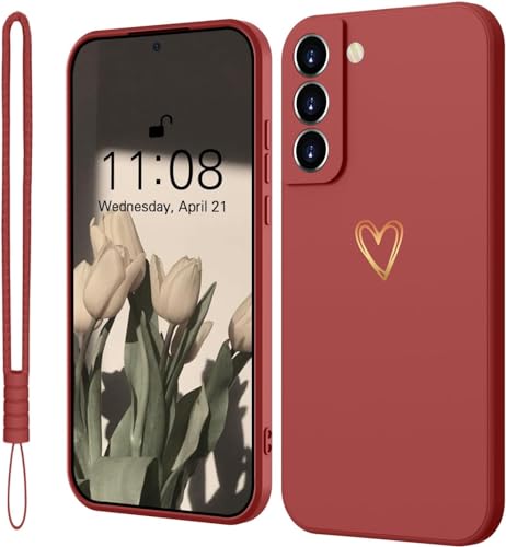 Mitetabo für Samsung Galaxy S21 FE 5G Hülle Silikon mit Gold Liebesherz, Handyhülle Samsung Galaxy S21 FE 5G Dünn Case Slim Kratzfeste Rundumschutz Schutzhülle für Samsung Galaxy S21 FE 5G Rot von Mitetabo