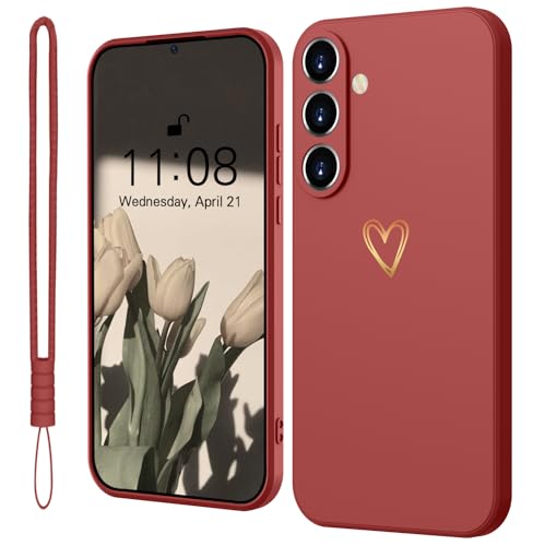 Mitetabo für Samsung Galaxy A14 5G Hülle Silikon mit Gold Liebesherz, Handyhülle Samsung Galaxy A14 5G Dünn Case Slim Kratzfeste Rundumschutz Schutzhülle für Samsung Galaxy A14 5G Rot von Mitetabo