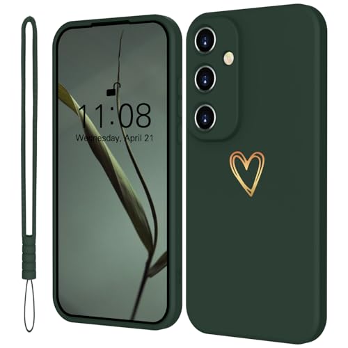 Mitetabo für Samsung Galaxy S23 FE Hülle Silikon Handyhülle Samsung Galaxy S23 FE mit Gold Liebesherz, Dünn Gold Love Schutzhülle Slim Kratzfeste Rundumschutz Case für Samsung S23 FE 5G Nachtgrün von Mitetabo