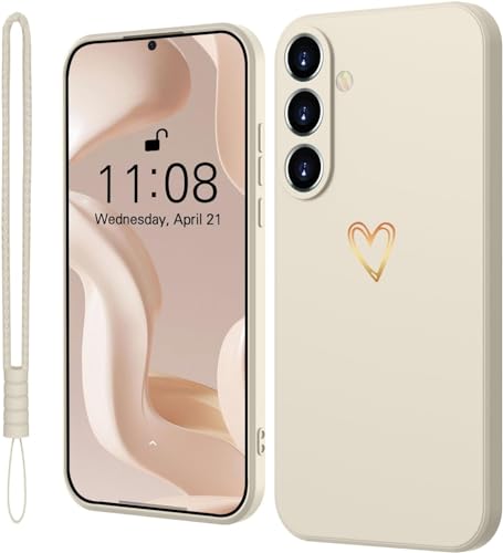 Mitetabo für Samsung Galaxy S25 Hülle Silikon Handyhülle Samsung Galaxy S25 mit Gold Liebesherz, Dünn Gold Love Schutzhülle Slim Kratzfeste Rundumschutz Case für Samsung S25 5G Weiß von Mitetabo