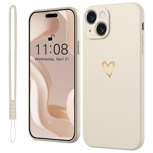 Mitetabo für iPhone 15 Hülle Silikon mit Gold Liebesherz, Handyhülle iPhone 15 Dünn Case Slim Kratzfeste Rundumschutz Schutzhülle für iPhone 15 6.1" Weiß von Mitetabo