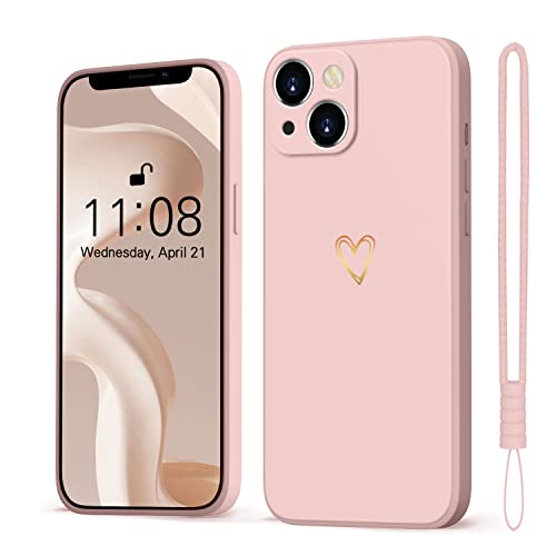 Mitetabo für iPhone 14 Hülle,Handyhülle iPhone 14 Gold Liebesherz, Mädchen Case Weich Silikon Slim Stoßfest Kratzfeste Süßes Gold Love Schutzhülle für iPhone 14 6.1" Rosa von Mitetabo