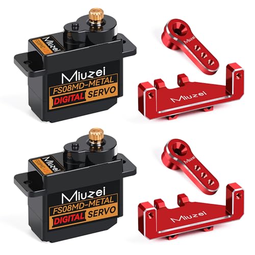 Miuzei 12g Micro Rc Servo Metall Getriebe Digital Servo+motor Lenkservo für Arduino 1/18 1:16 Auto SCX24 AX24 Car Roboter Boot Flugzeug Mini 5V mit 25cm Servo-Cable Mount Horn Set,Rot 2 Stück von Miuzei