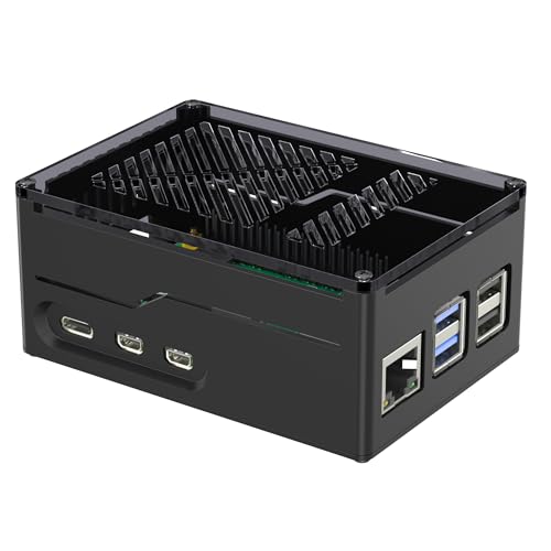 Miuzei Raspberry Pi 5 Metall Gehäuse Support PCIe M.2 NVMe SSD Shield Top X1001/ X1003/ X1000 All SSD Expansion Board at the top,Case for Raspberry Pi 5 8GB 4GB Support Official Active Cooler Schwarze von Miuzei