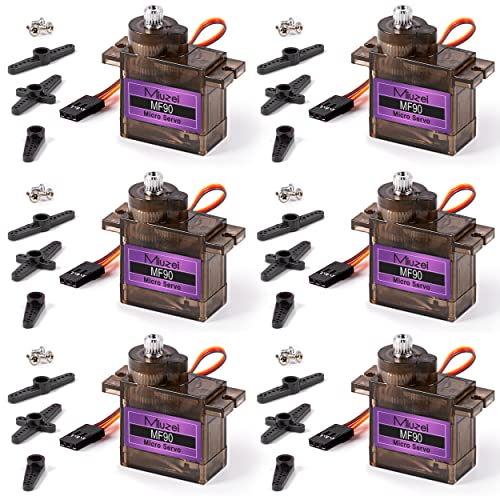 Miuzei Servomotor Metall Zahnräder 6 Stück RC 9G Micro Servo 180 Grad mini Motor für Arduino Modellbau Roboter Arm Flugzeug 1/10 1/8 Car Boot mit Servokabel Horn von Miuzei