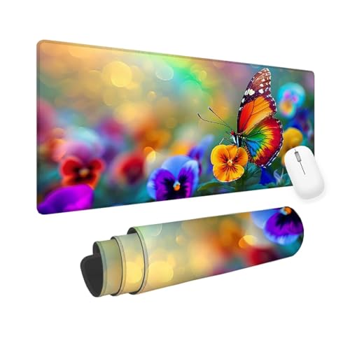 Mausepad Farbe, Mausepad XXL 600x300x3mm Gaming Mauspad Blume, Mouse Pad mit Vernähte Kanten, Rutschfester Mousepad mit Einer speziellen Oberfläche verbessert Geschwindigkeit und Präzision yv-121 von Mixmblon