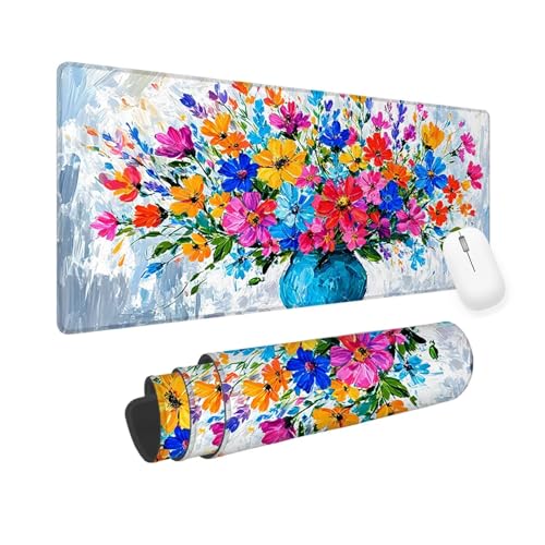 Mausepad Farbe, Mausepad XXL 600x300x3mm Gaming Mauspad Blume, Mouse Pad mit Vernähte Kanten, Rutschfester Mousepad mit Einer speziellen Oberfläche verbessert Geschwindigkeit und Präzision yv-149 von Mixmblon