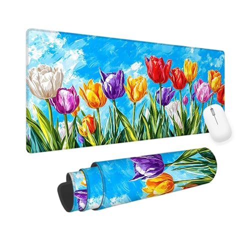 Mausepad Farbe, Mausepad XXL 700x400x3mm Gaming Mauspad Blume, Mouse Pad mit Vernähte Kanten, Rutschfester Mousepad mit Einer speziellen Oberfläche verbessert Geschwindigkeit und Präzision yv-142 von Mixmblon